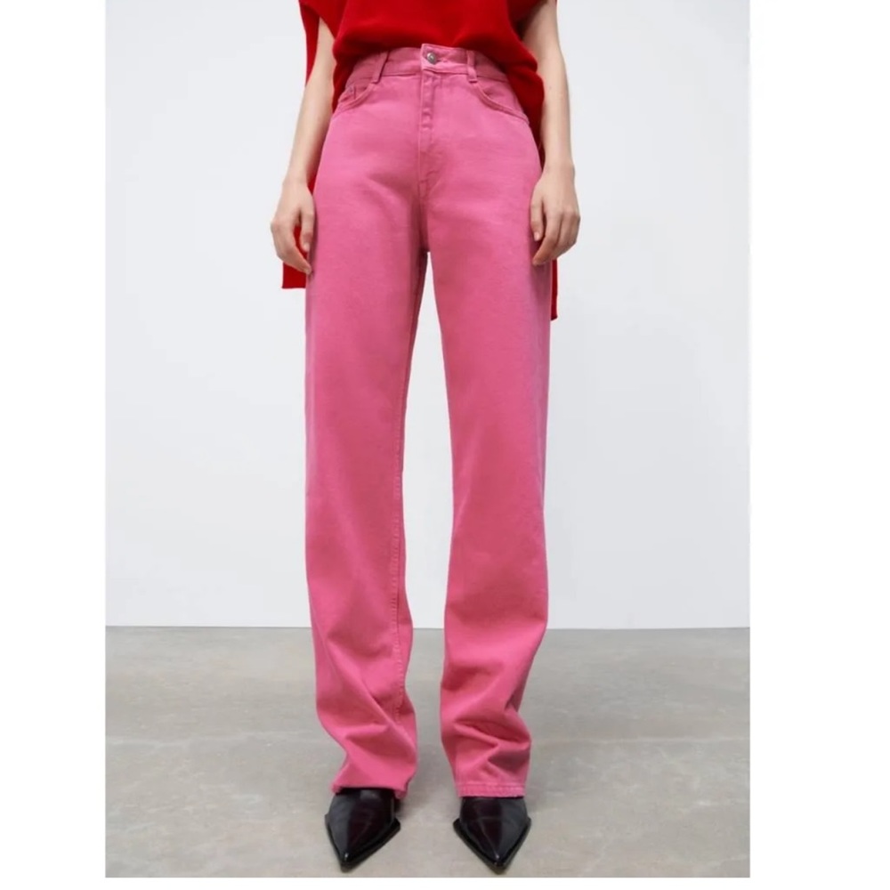 brand new pink hi rise full length zara jeans